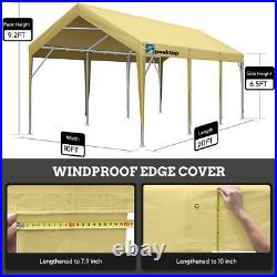 Peaktop Outdoor Beige Carport Canopy 10'x20' Heavy Duty Storage Shed Car Shelter