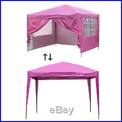 Pop Up 10'X10' Outdoor Party Canopy Wedding Tent Pink Patio Gazebo with4 Side Wall