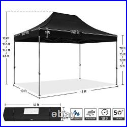 Pop Up Canopy 10x15' Heavy Duty Commercial Tent Adjustable Instant Canopy Black