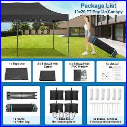 Pop Up Canopy Tent 10x20 Heavy Duty with 6 Removable Sidewalls for Parties Gazebo