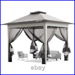 Pop Up Gazebo 10x10ft Outdoor Canopy Tent with Mosquito Netting & 2 Tiers Roof