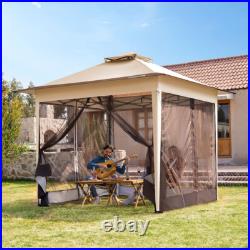Pop Up Gazebo 10x10ft Outdoor Canopy Tent with Mosquito Netting & 2 Tiers Roof