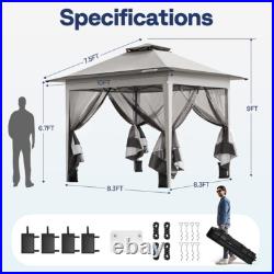 Pop Up Gazebo 10x10ft Outdoor Canopy Tent with Mosquito Netting & 2 Tiers Roof