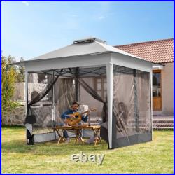 Pop Up Gazebo 10x10ft Outdoor Canopy Tent with Mosquito Netting & 2 Tiers Roof
