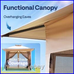 Pop Up Gazebo 10x10ft Outdoor Canopy Tent with Mosquito Netting & 2 Tiers Roof