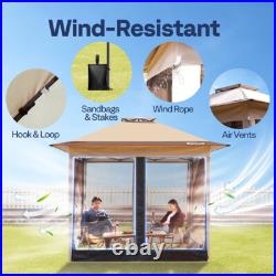 Pop Up Gazebo 10x10ft Outdoor Canopy Tent with Mosquito Netting & 2 Tiers Roof
