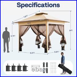 Pop Up Gazebo 10x10ft Outdoor Canopy Tent with Mosquito Netting & 2 Tiers Roof