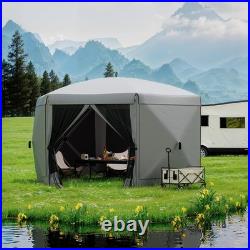 Pop Up Gazebo Tent 12X12 FT Patio Camping Canopy 6 Sided Sun Shelter