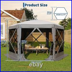 Pop Up Gazebo Tent 12X12 FT Patio Camping Canopy 6 Sided Sun Shelter