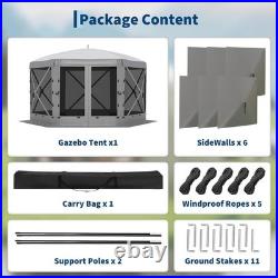 Pop Up Gazebo Tent 12X12 FT Patio Camping Canopy 6 Sided Sun Shelter