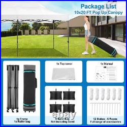 Pop up Canopy 10x20ft Heavy Duty Gazebo Instant Commercial Tent Frame Thickened
