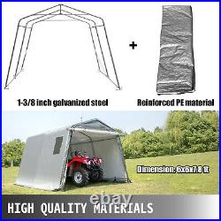 Portable Storage Shed, Portable Garage Shelter, 6x6x7.8 ft Storage Shelter, Grey