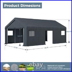 Portable Storage Shelter Garage Storage Shed 13x24x9.6ft & Zipper Door, Carport