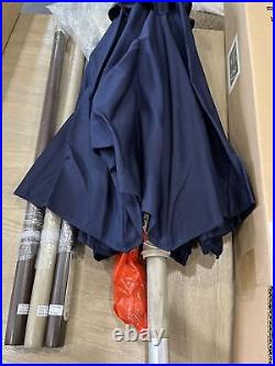 Pottery Barn 6 Foot market umbrella and frame wooden navy blue canopy
