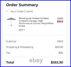 Pottery Barn Replacement Market Umbrella Canopy Rectangular Sunbrella NavyStripe