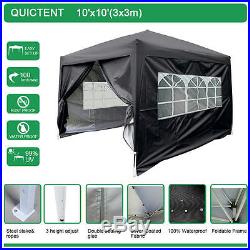 Quictent 10x10 EZ Pop Up Canopy Party Tent Gazebo Black 4 Removable Sidewalls