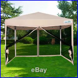 Quictent 10x10 Ez Pop Up Canopy Screen House with Netting Mesh Side Wall Tan