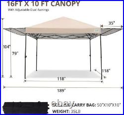 Quictent 10x15.7ft Beige EZ Pop Up Canopy Outdoor Gazebo Party Tent With Carry Bag