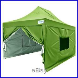 Quictent 10x15 ft Ez Pop up Canopy Tent with Sides Waterproof Roller Bag Green
