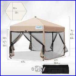 Quictent 13'x13' Hexagonal Gazebo Pop up Canopy Tent With Solar Powered LED Lights