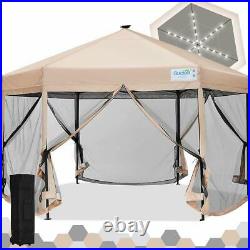 Quictent 13'x13' Solar LED Lights Hexagonal Pop up Canopy Mesh Tent Party Gazebo