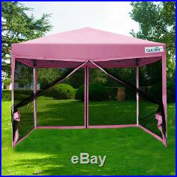 Quictent 8x8 Pink Easy Pop Up Canopy with Netting Screen House Mesh Side Wall