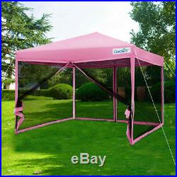Quictent 8x8 Pink Easy Pop Up Canopy with Netting Screen House Mesh Side Wall