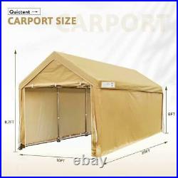 Quictent Beige Garage Carport 10x20 Car Shelter Shed Storage Canopy With Sidewalls