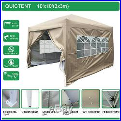 Quictent Silvox 10x10'EZ Pop Up Canopy Gazebo Party Tent Beige 100% Waterproof