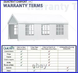 Quictent White 10'x20' Heavy Duty Carport Canopy Shelter Garage Shed With Windows