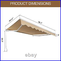 Retractable Awning Manual Outdoor Garden Canopy Sun Shade Shelter Beige 8x7ft