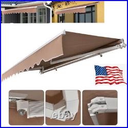 Retractable Patio Awning 12x10 Ft Deck Sunshade Canopy Sandy Color Garden Cafe