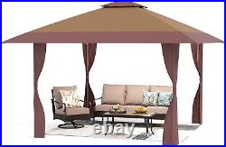 Sophia & William 13' x 13' Ez Pop Up Gazebo 8 Stakes, 4 Guy Ropes, UPF50+, Brown