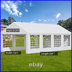 TAUS 13x26FT Heavy Duty White Carport Canopy Gazebo Wedding Party Tent Garage