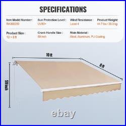 Uimoso Patio Awning Retractable 10'x8' Awning Sunshade Shelter with Crank Handle