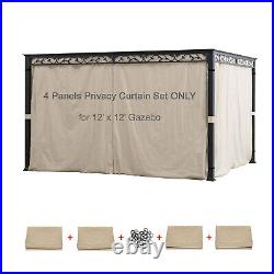 Universal Replacement 4 Panels Privacy Curtain Set ONLY for 12' x 12' Gazebo