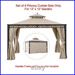 Universal Replacement 4 Panels Privacy Curtain Set ONLY for 12' x 12' Gazebo