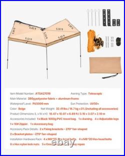 VEVOR 270 Degree Awning 52 sq. Ft Waterproof UV50+ Driver Side Vehicle Awning