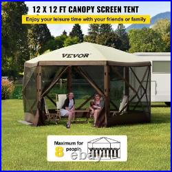 VEVOR Camping Gazebo Screen Tent 1212ft 6 Sided Pop-up Canopy Shelter Tent
