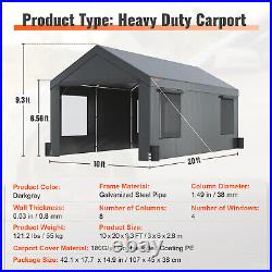 VEVOR Carport Canopy Car Canopy 10 x 20ft 8 Leg Sidewalls & Window Darkgray Tool