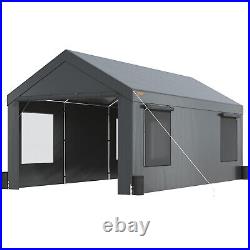 VEVOR Carport Canopy Car Canopy 10 x 20ft 8 Leg Sidewalls & Window Darkgray Tool