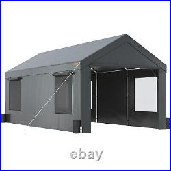 VEVOR Carport Canopy Car Canopy 10 x 20ft 8 Leg Sidewalls & Window Darkgray Tool