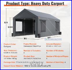 VEVOR Carport Canopy Car Canopy 10 x 20ft 8 Legs Sidewalls & Windows Darkgray