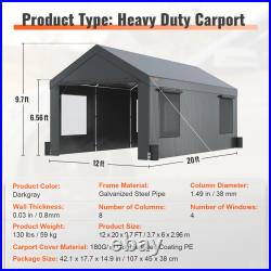 VEVOR Carport Car Canopy Garage Shelter Tent 10/12x20FT 8 Legs Sidewalls&Windows