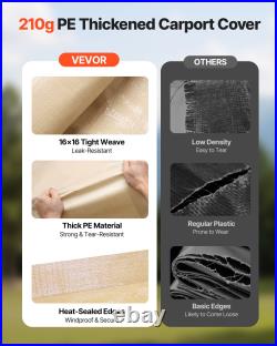 VEVOR Carport Replacement Canopy, 10 x 20 ft Potable Garage Tent Top Tarp with S