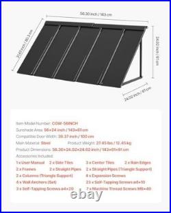 VEVOR Metal Awning 56x24 Window Door Canopy Steel Frame Rain Snow Sun Shield