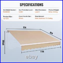 VEVOR Patio Awning Retractable 12'x10' Awning Sunshade Shelter with Crank Handle