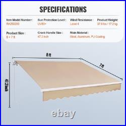 VEVOR Patio Awning Retractable 8' x 7' Awning Sunshade Shelter with Crank Handle
