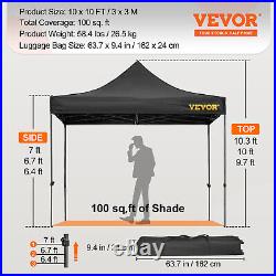 VEVOR Pop Up Canopy 10' x 10' Gazebo Tent withClear Tarp Sidewalls Black for Party