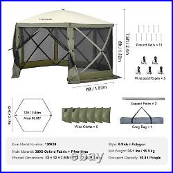 VEVOR Pop Up Gazebo Tent 6 Sided Camping Canopy Sun Shelter Shade Green 1212